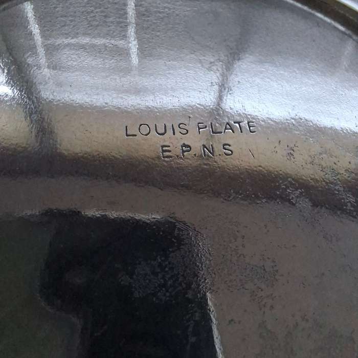 Silver plate ice bucket with tongs.   Quality Louis Silver plate with ice water drainer