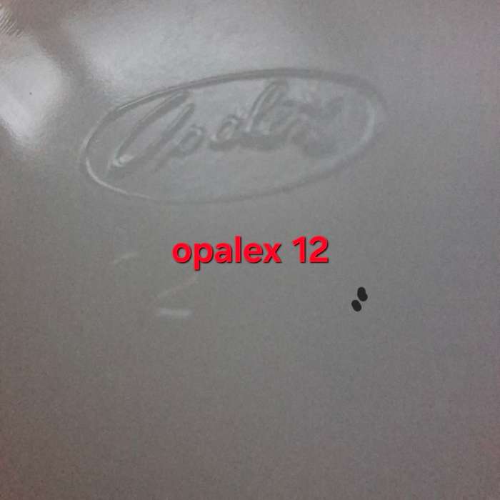 kitchenalia - 2 opalex bowls milky glass with bold red stripes