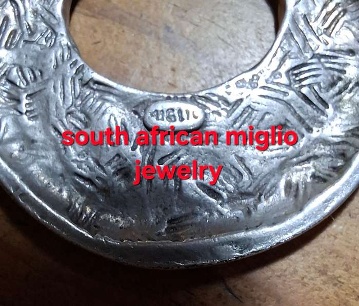 Vintage pendant jewelry. S African Silver metal pendant - Stamped Miglio jewelry