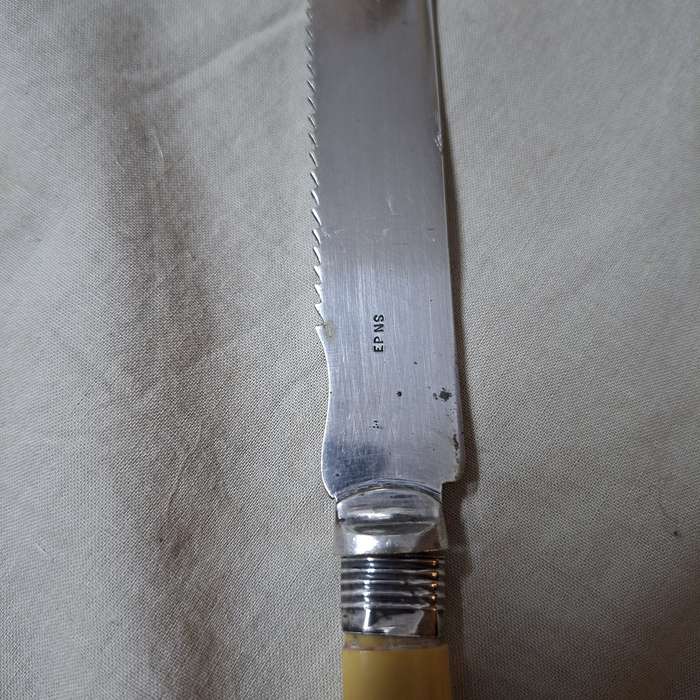 Antique Bread cake knife with silver hall marked collar - pretty etched design