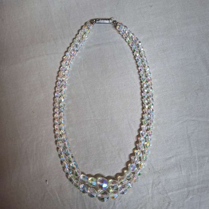 Crystal glass necklace - 2 strands - faceted irridescent