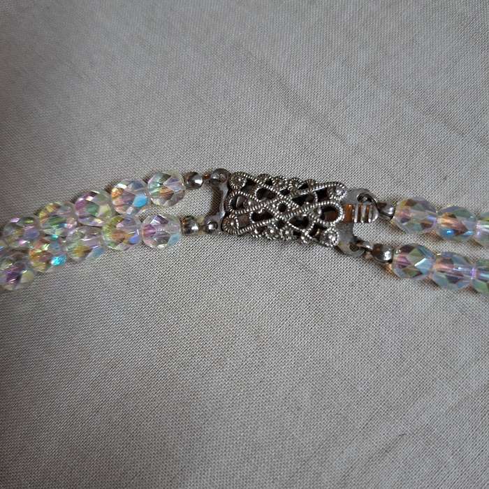 Crystal glass necklace - 2 strands - faceted irridescent