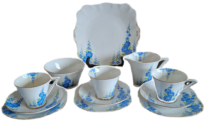 Part tea set 3 trios, cake plate, sug basin and milk jug - Royal Standard hand painted