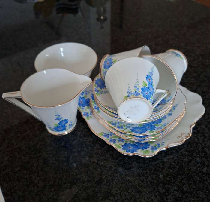 Part tea set 3 trios, cake plate, sug basin and milk jug - Royal Standard hand painted