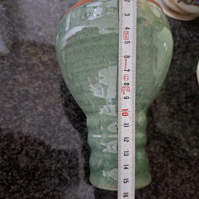 Green studio pottery vase - 16 cms