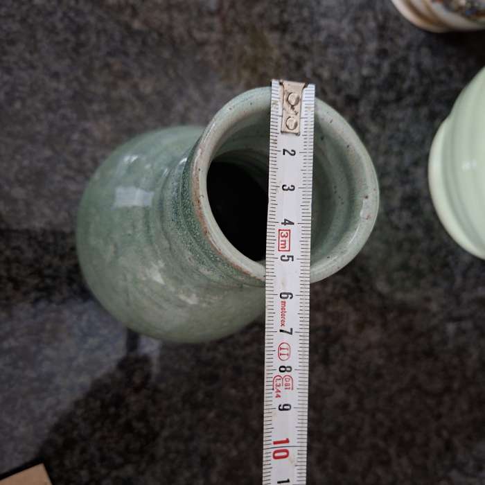 Green studio pottery vase - 16 cms
