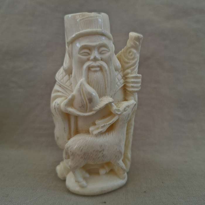 3 Chinese deities - faux ivory composite 7 cms  - fortune prosperity and longevity