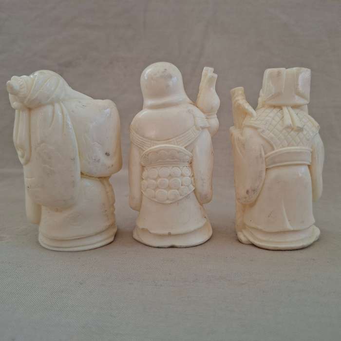 3 Chinese deities - faux ivory composite 7 cms  - fortune prosperity and longevity