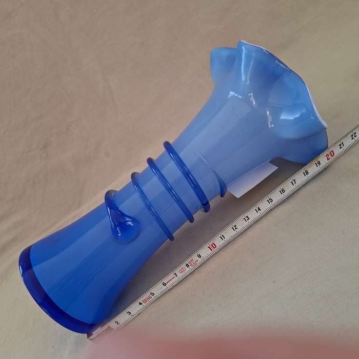 Blue Vase - Cased Glass - European, Murano? Czech Opaline Glass Cobalt Blue