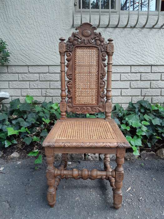 Set Of 4 Ornate Carved Bleached / Natural Wood Chairs