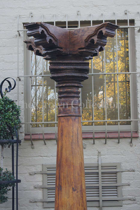 Pair Hardwood & Stone Columns 19th Century