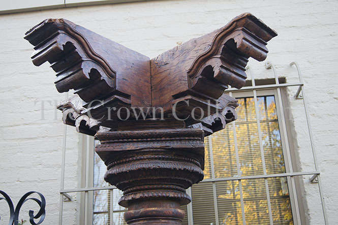 Pair Hardwood & Stone Columns 19th Century