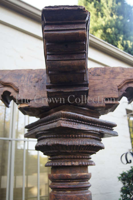 Pair Hardwood & Stone Columns 19th Century
