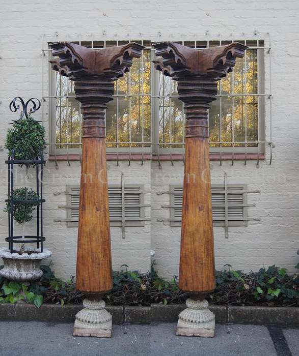 Pair Hardwood & Stone Columns 19th Century