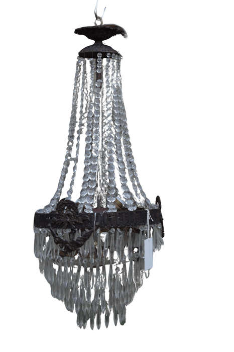 20th Century Cut Glass & Gilt Brass Chandelier