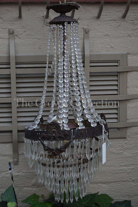 20th Century Cut Glass & Gilt Brass Chandelier