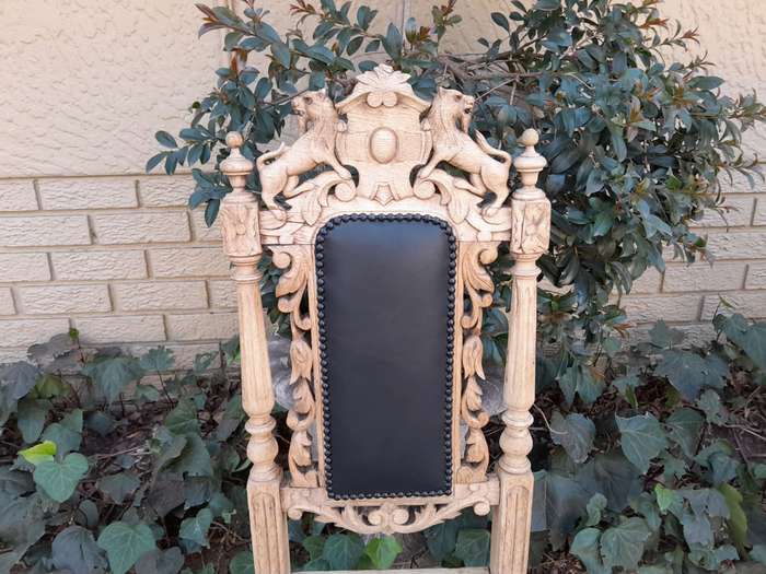 A 19th Century French Set of Six Ornately Carved Oak Chairs in a Contemporary Bleached Finish and...