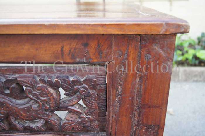A Rare Antique Late 19th / Early 20th Century Heavily Carved Chinese Elm Wood Desk/Table with Two...