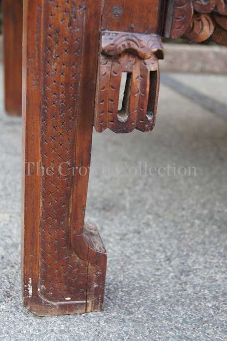 A Rare Antique Late 19th / Early 20th Century Heavily Carved Chinese Elm Wood Desk/Table with Two...