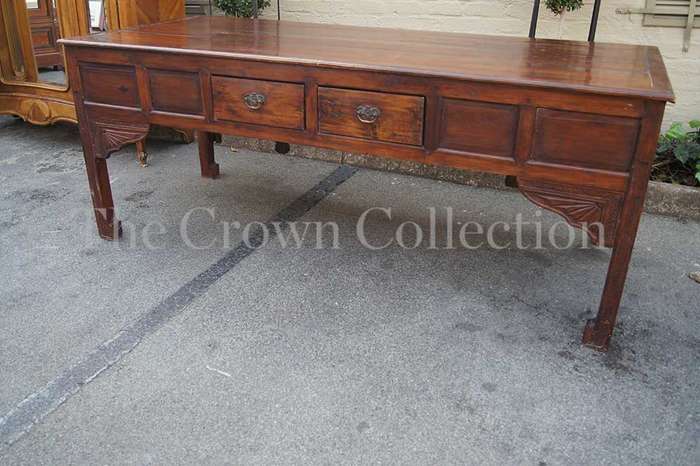 A Rare Antique Late 19th / Early 20th Century Heavily Carved Chinese Elm Wood Desk/Table with Two...