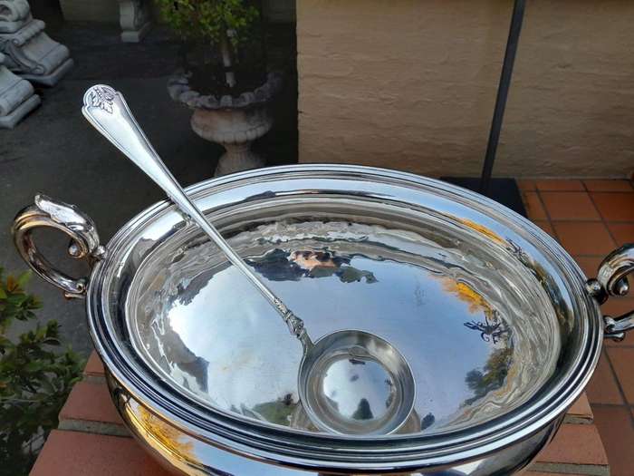 A 20th Century English  Electroplate Soup Tureen with Handles and Cover and Matching Ladle  Elk...