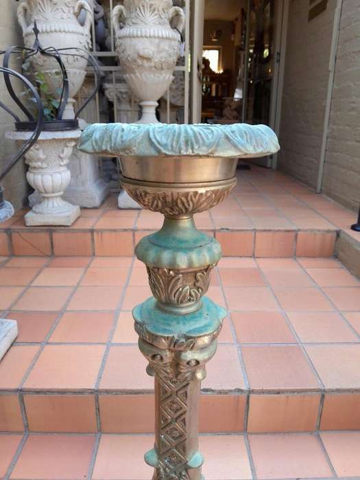A 20th Century Pair Of French Style Brass Floor Candle Holders Of Large Proportion