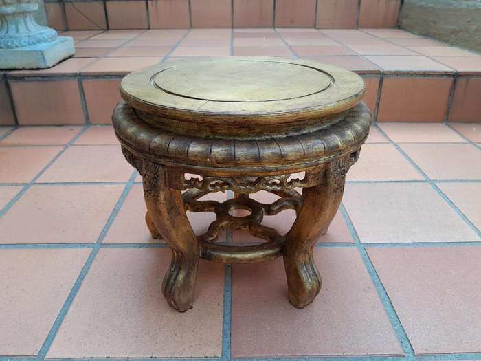 A 20th Century Chinese Ornately Carved Wooden Base / Stand Hand Gilded with Gold Leaf