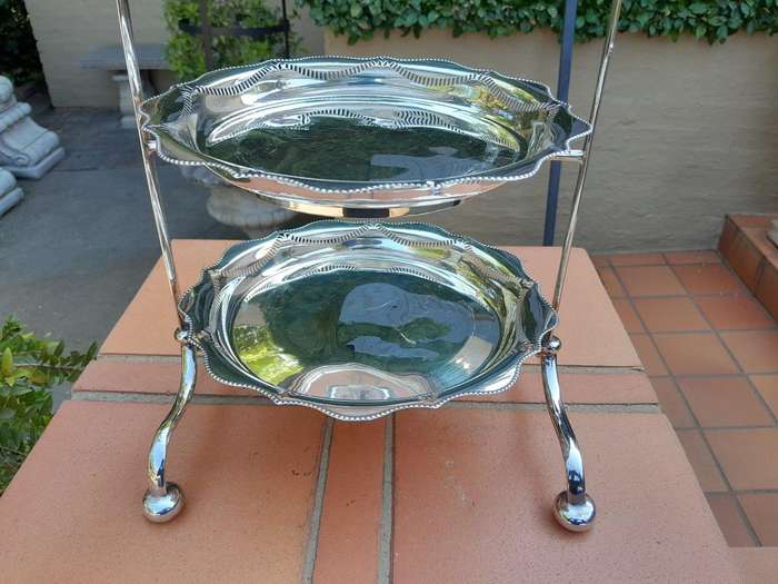 An Antique English Edwardian Tall Silver-Plate Cake / Food Stand with Three Removable Plates / Bowls