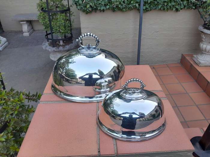 20th Century Graduated Set of Two Silver Plate Food Domes