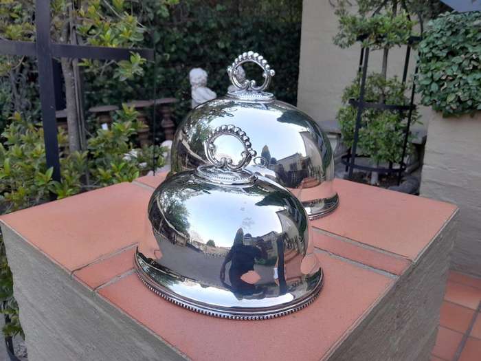 20th Century Graduated Set of Two Silver Plate Food Domes