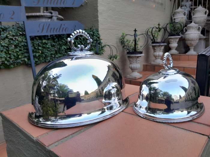20th Century Graduated Set of Two Silver Plate Food Domes