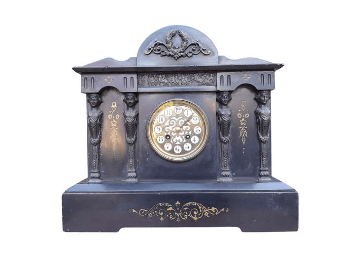 An Antique Victorian Black Slate Clock