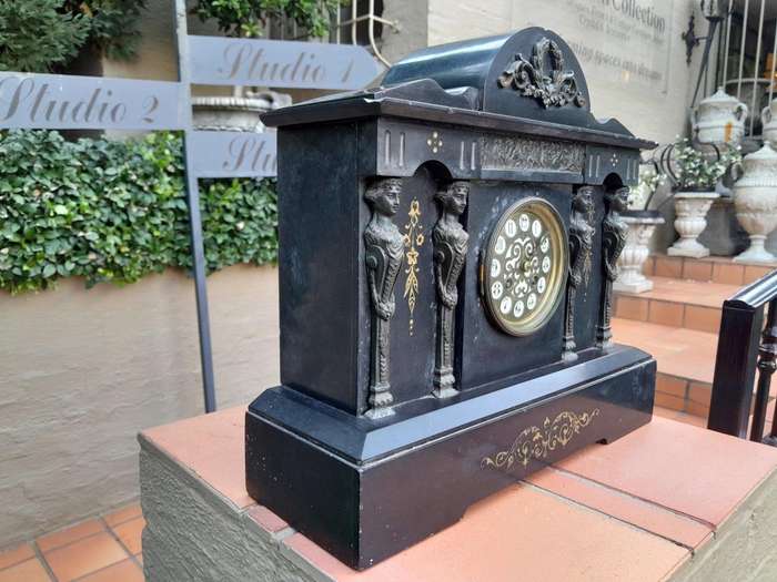 An Antique Victorian Black Slate Clock