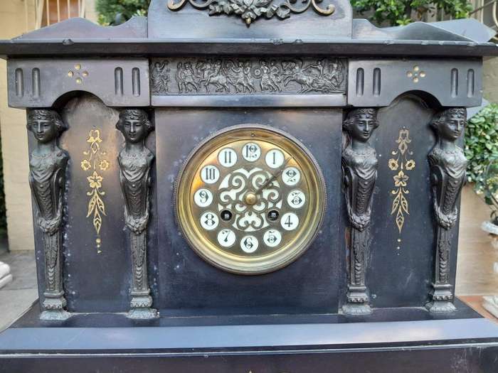 An Antique Victorian Black Slate Clock
