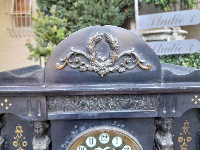 An Antique Victorian Black Slate Clock