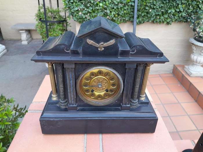 An Antique 19th Century French Style Black Slate Quartz Clock