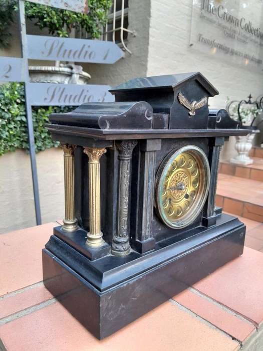 An Antique 19th Century French Style Black Slate Quartz Clock