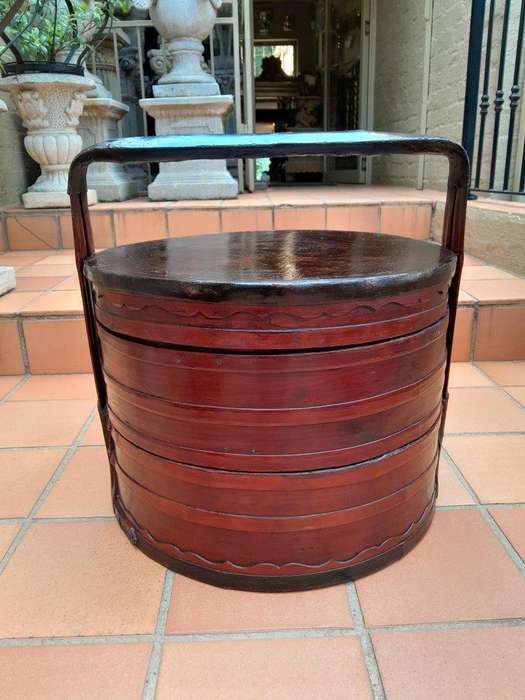 A 20th Century Pair Of Chinese Lacquered Bamboo Picnic Boxes With Handles