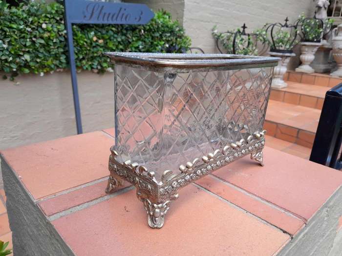 A 20TH Century  Cut Glass Container / Vase on Gilt Metal Base