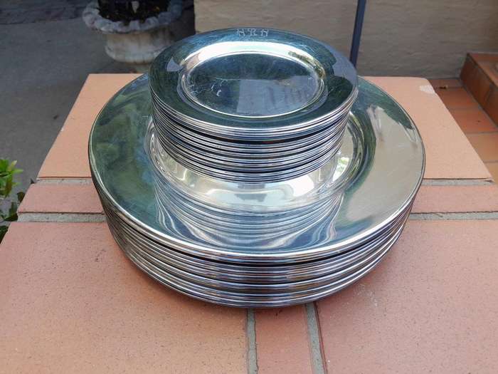 A 20th Century Set of 24 x Silver Plated Hartford-Sterling Underplates with HRH Engraved Consist...
