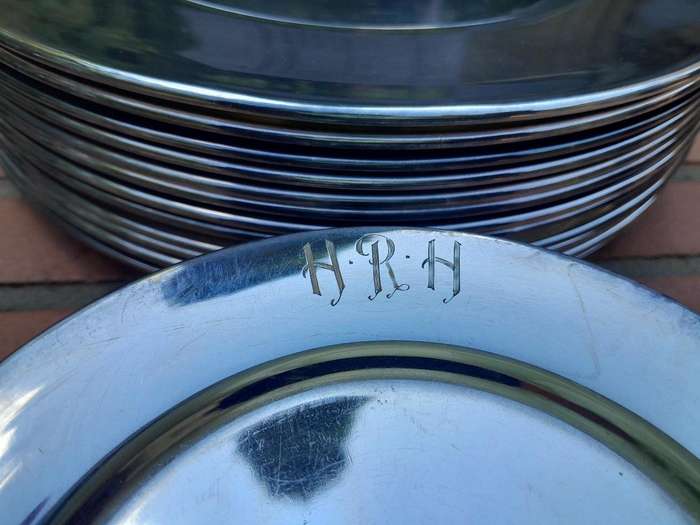 A 20th Century Set of 24 x Silver Plated Hartford-Sterling Underplates with HRH Engraved Consist...