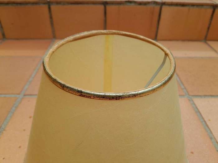 A 20th Century Pair Of Handmade Parchment Lampshades With Gold Painted Trim