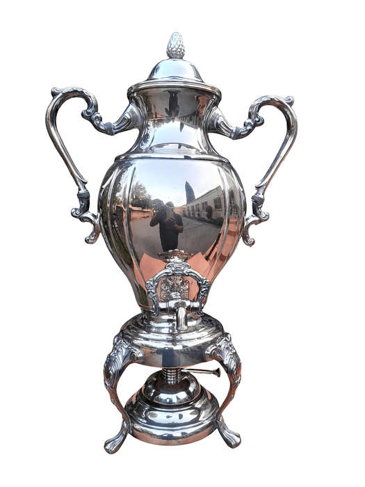 A 20th Century Silver Plate Tea Urn on Stand with Burner