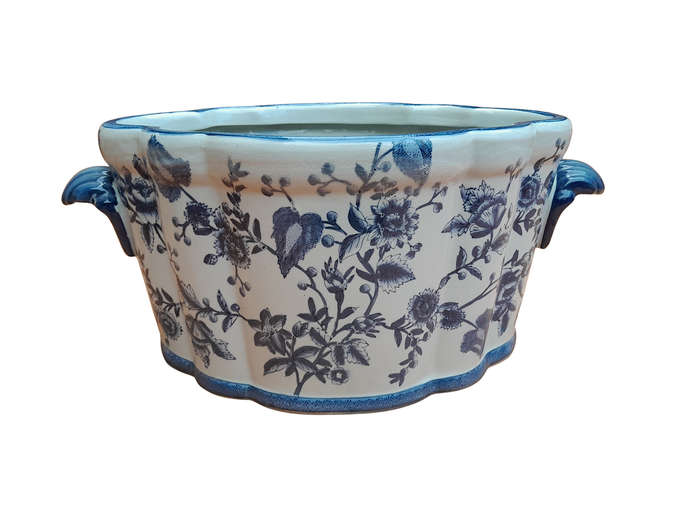 A 20th Century Chinoiserie Blue and White Jardiniere