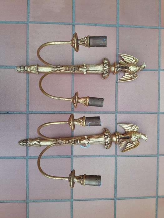 A 20th Century Pair of Gilt Painted Wall Sconces with Eagle