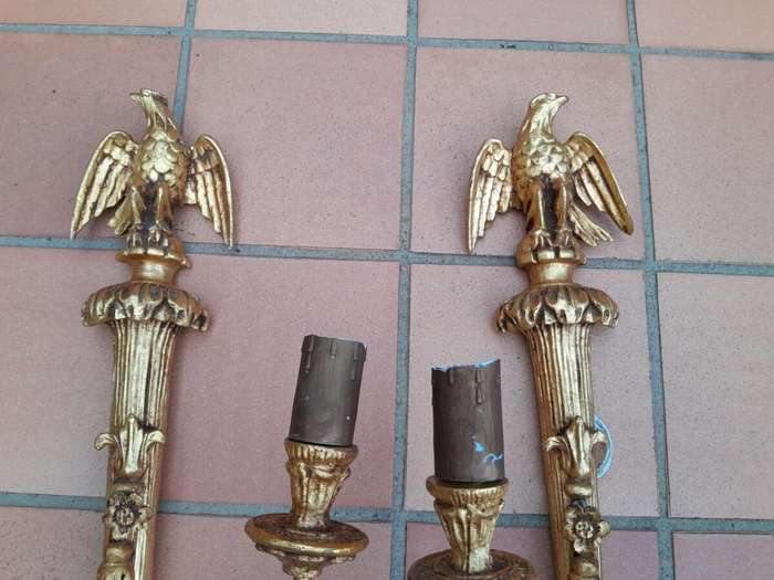 A 20th Century Pair of Gilt Painted Wall Sconces with Eagle