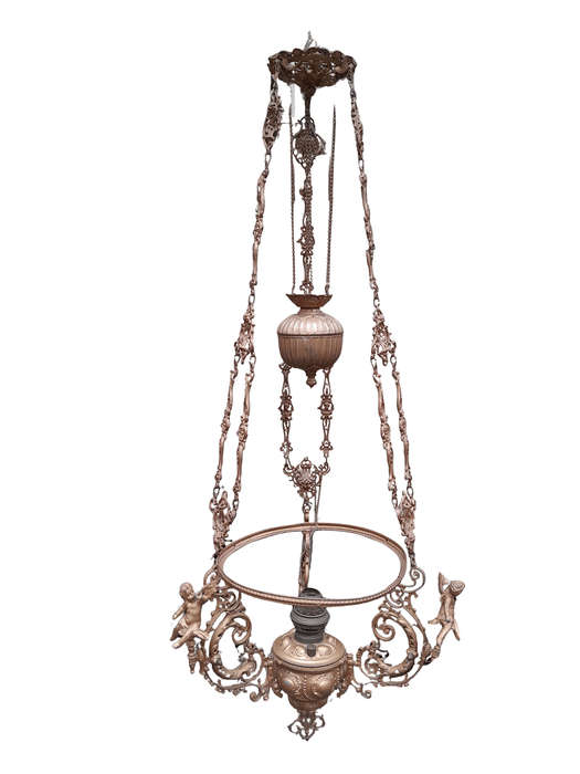 A 19TH Century Victorian Style Gilt Metal Hanging Oil Lamp / Chandelier