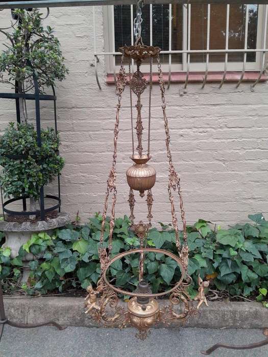 A 19TH Century Victorian Style Gilt Metal Hanging Oil Lamp / Chandelier