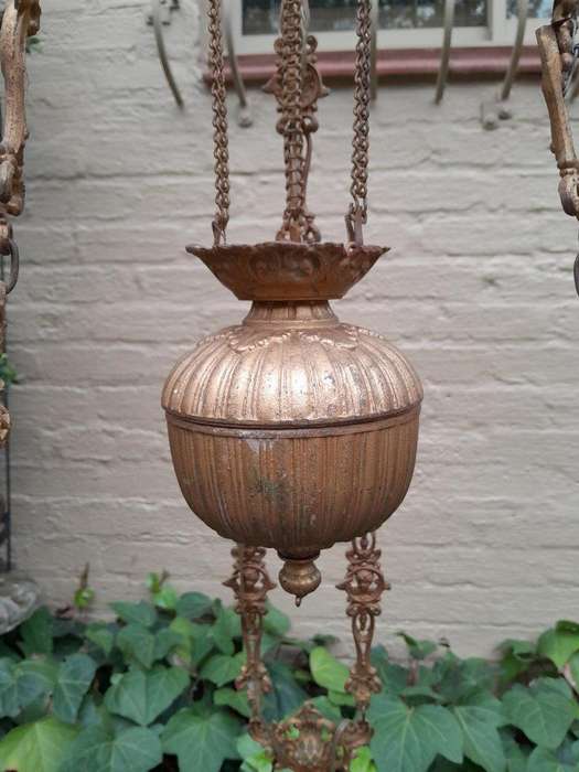 A 19TH Century Victorian Style Gilt Metal Hanging Oil Lamp / Chandelier