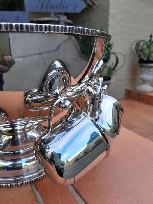 A 20th Century Silver-Plate Punch Bowl With Ladle And Eight Cups